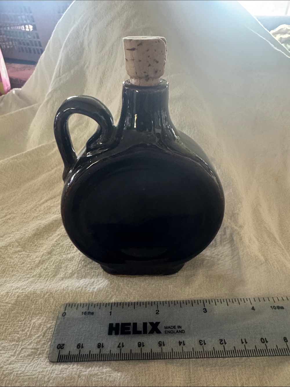 Dark Brown Ceramic Flask with Cork Stopper